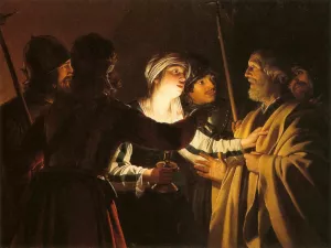 The Denial of St Peter Oil painting by Gerrit Van Honthorst