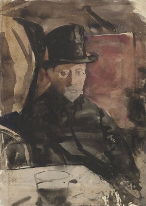 Zittende man met hoge hoed in een cafe by Gerrit Willem Dijsselhof Oil Painting