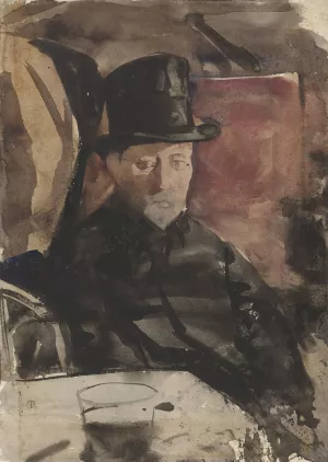 Zittende man met hoge hoed in een cafe by Gerrit Willem Dijsselhof Oil Painting