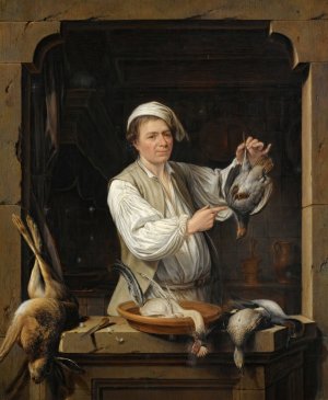 A Man At A Window Selling Game by Gerrit Zegelaar Oil Painting