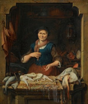 An Old Woman At A Window Selling Fish by Gerrit Zegelaar Oil Painting