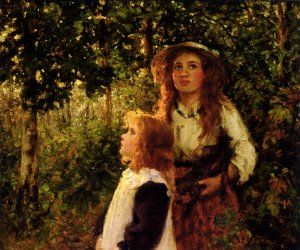 Girls Gathering Firewood by Gertrude Nellie Dixon Oil Painting