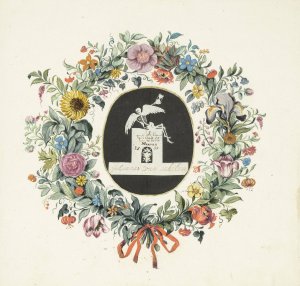 Bloemguirlande om een knipsel van een grafmonument by Gesina Ter Borch Oil Painting