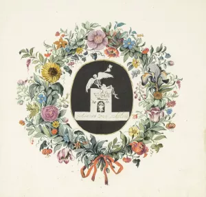 Bloemguirlande om een knipsel van een grafmonument by Gesina Ter Borch Oil Painting