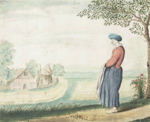 Boerenvrouw in een landschap by Gesina Ter Borch Oil Painting