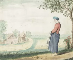 Boerenvrouw in een landschap by Gesina Ter Borch Oil Painting