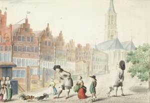 Hanengevecht in de Sassenstraat in Zwolle by Gesina Ter Borch Oil Painting