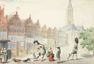 Hanengevecht in de Sassenstraat in Zwolle by Gesina Ter Borch Oil Painting