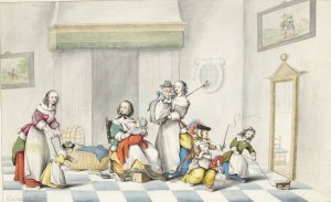 Kinderkamer met drie vrouwen en kinderen by Gesina Ter Borch Oil Painting