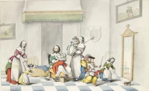 Kinderkamer met drie vrouwen en kinderen by Gesina Ter Borch Oil Painting