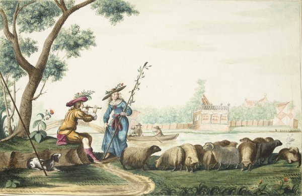 Pastorale voorstelling aan een rivier  by Gesina Ter Borch - Hand-Painted Oil Painting Reproduction