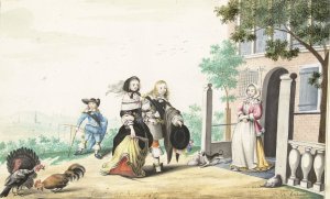 Stel begroet een dame bij de deur van een landhuis by Gesina Ter Borch Oil Painting