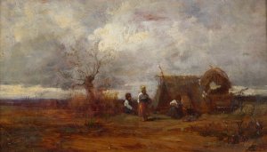 Gypsy Camp by Geza Meszoly Oil Painting