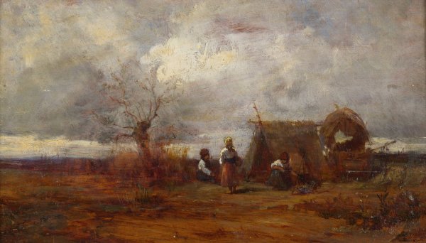Gypsy Camp by Geza Meszoly - Hand-Painted Oil Painting Reproduction
