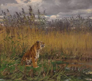 A Tiger in a Landscape by Geza Vastagh A Tiger in a Landscape by Geza Vastagh Oil Painting