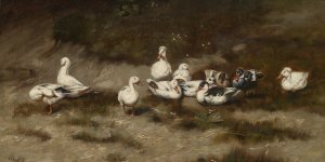 Enten am Bachufer by Geza Vastagh Oil Painting
