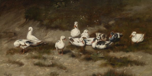 Enten am Bachufer by Geza Vastagh - Hand-Painted Oil Painting Reproduction