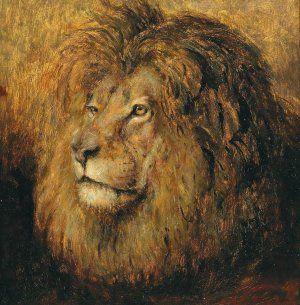Head of a Lion by Geza Vastagh Oil Painting