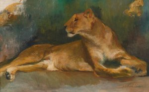Ruhende LOwin by Geza Vastagh Oil Painting