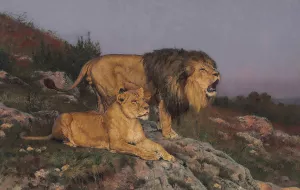 The Lion's Domain by Geza Vastagh The Lion's Domain by Geza Vastagh Oil Painting