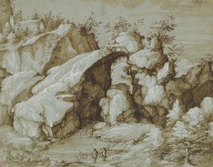 Rocky Landscape with a Natural Arch by Gherardo Cibo Oil Painting