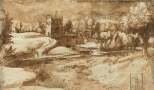View near Rosora di Serra San Quirico Oil painting by Gherardo Cibo