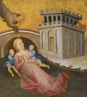 A Franciscan Saint Miraculously Saving A Woman From Drowning by Gherardo Di Jacopo Di Neri Oil Painting