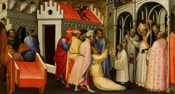 Saint Hugh of Lincoln Exorcises a Man Possessed by the Devil  by Gherardo Starnina - Hand-Painted Oil Painting Reproduction