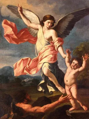 An Angel and a Devil Fighting for the Soul of a Child by Giacinto Gimignani - Oil Painting Reproduction