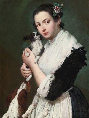 A Young Lady With Two Dogs by Giacomo Ceruti Oil Painting