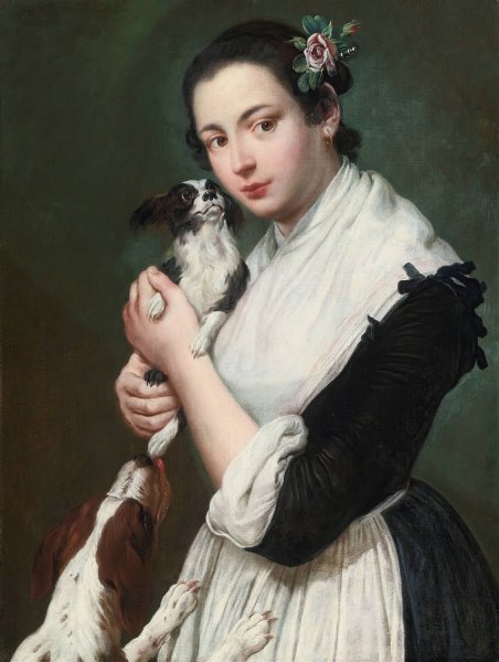 A Young Lady With Two Dogs by Giacomo Ceruti - Hand-Painted Oil Painting Reproduction