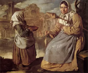 Little Beggar Girl and Woman Spinning painting by Giacomo Ceruti