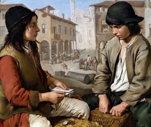 Portaroli Che Giocano A Carte Sulle Ceste by Giacomo Ceruti Oil Painting