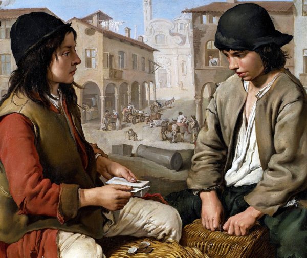 Portaroli Che Giocano A Carte Sulle Ceste by Giacomo Ceruti - Hand-Painted Oil Painting Reproduction