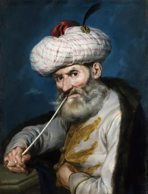 Portrait of a Smoking Man in Oriental Habit by Giacomo Ceruti - Oil Painting Reproduction