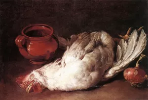 Still-Life with Hen, Onion and Pot Oil painting by Giacomo Ceruti