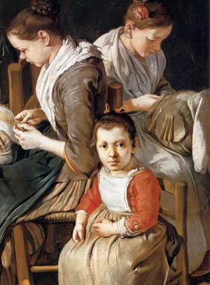 Women Working on Pillow Lace Detail by Giacomo Ceruti - Oil Painting Reproduction