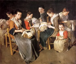 Women Working on Pillow Lace the Sewing School painting by Giacomo Ceruti