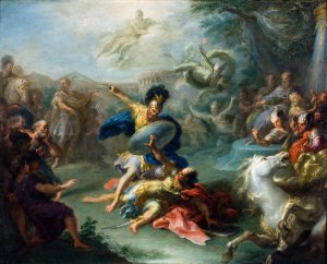 The Fight Between Aeneas and King Turnus, From Virgil's Aeneid by Giacomo Del Po Oil Painting