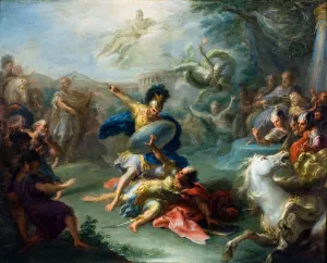 The Fight Between Aeneas and King Turnus, From Virgil's Aeneid by Giacomo Del Po Oil Painting