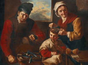 A cobbler and a woman cutting a child's hair by Giacomo Francesco Cipper Oil Painting
