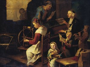 Domestic Scene with Musicians and Woman Spinning by Giacomo Francesco Cipper Oil Painting