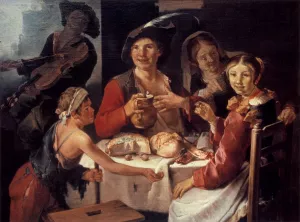 Peasant Repast with a Young Beggar Oil painting by Giacomo Francesco Cipper