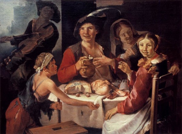Main Product Photo of Peasant Repast with a Young Beggar Painting by Giacomo Francesco Cipper