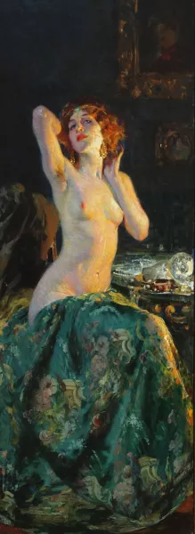 Allo Specchio also known as Nude by the Mirror by Giacomo Grosso - Oil Painting Reproduction