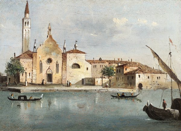Vue de l'ile de Santa Maria delle Grazie by Giacomo Guardi - Hand-Painted Oil Painting Reproduction