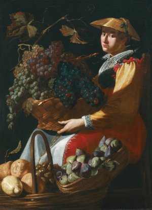 A Lady Selling Fruit, Including Figs, Lemons And Grapes by Giacomo Legi Oil Painting