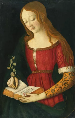 A Young Lady Writing In A Hymnal by Giacomo Pacchiarotto Oil Painting