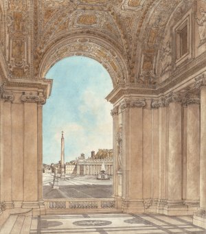 The Piazza of Saint Peter's Seen through an Arch of the Basilica by Giacomo Quarenghi Oil Painting