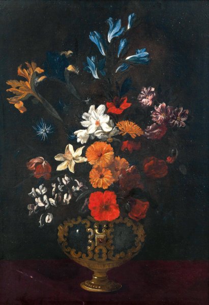 Flowers in an ornamental vase on a table by Giacomo Recco - Hand-Painted Oil Painting Reproduction
